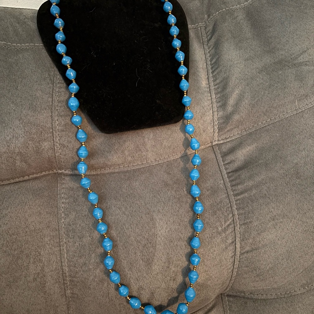 Elegant Blue Beaded Necklace. New handmade in Rwanda